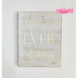 Happily Ever After All-Wood Gold Rustic Distressed Wooden Wall Hanging Art Mount